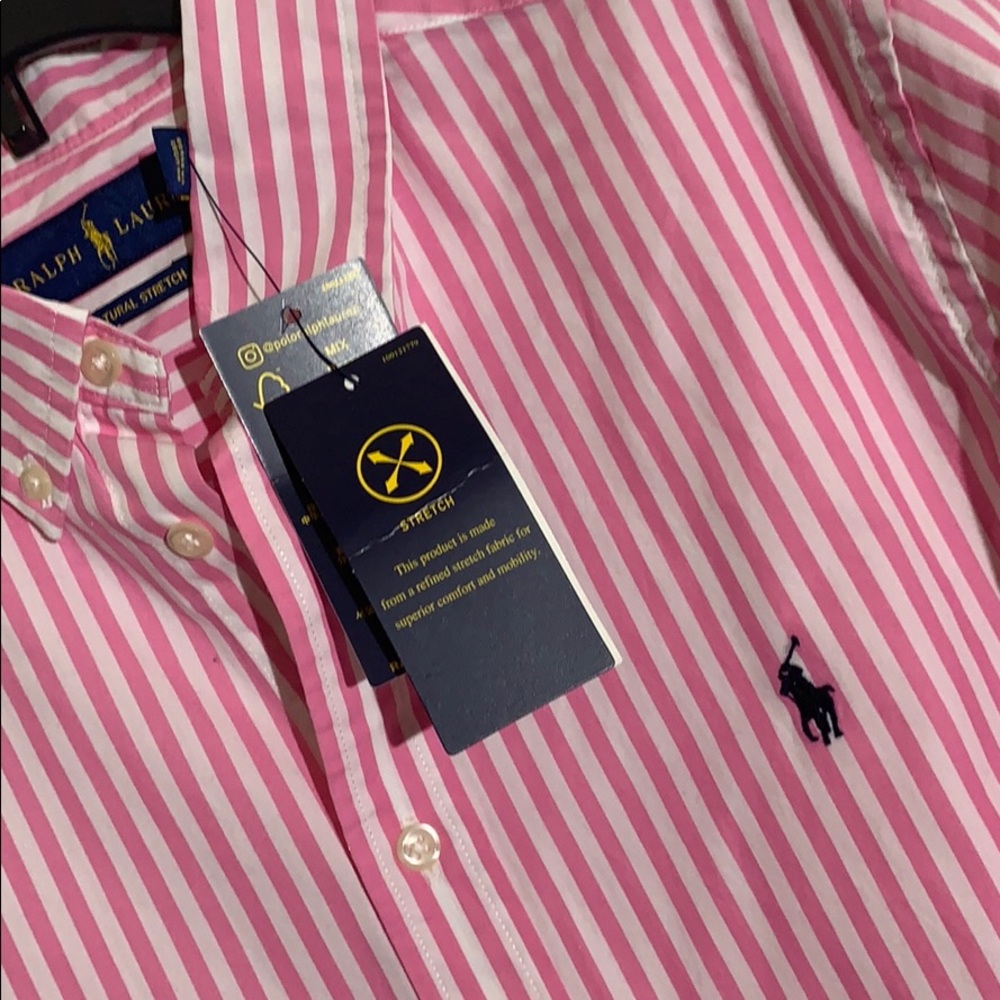 Ralph Lauren Cotton Pink And White Striped Poplin Long Sleeve Shirt - XL